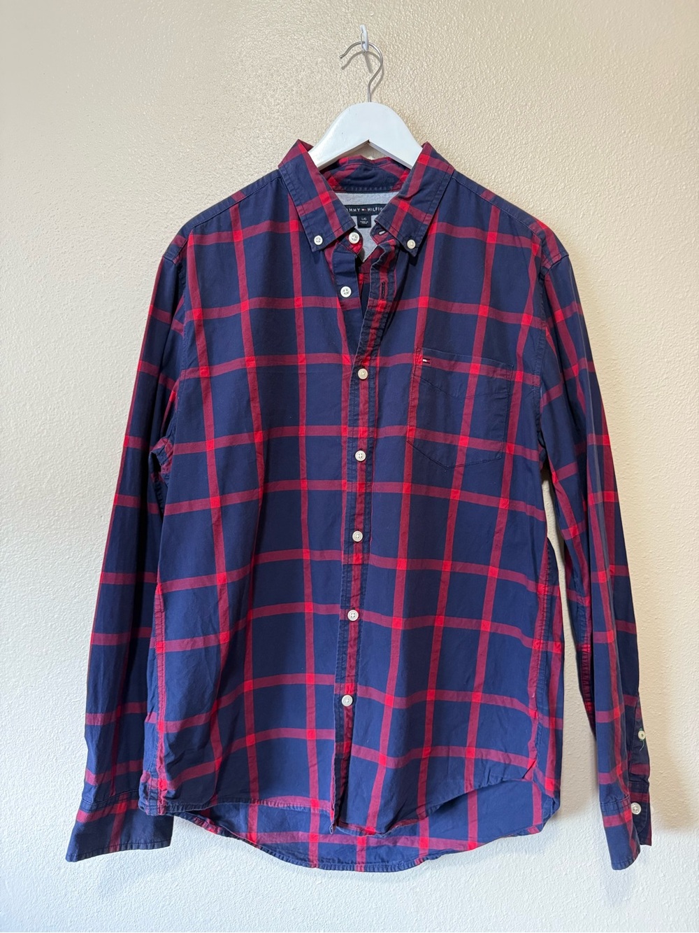 Tommy Hilfiger Navy and Red Plaid Button-Down Shirt
